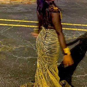 Black and Gold custom prom dress